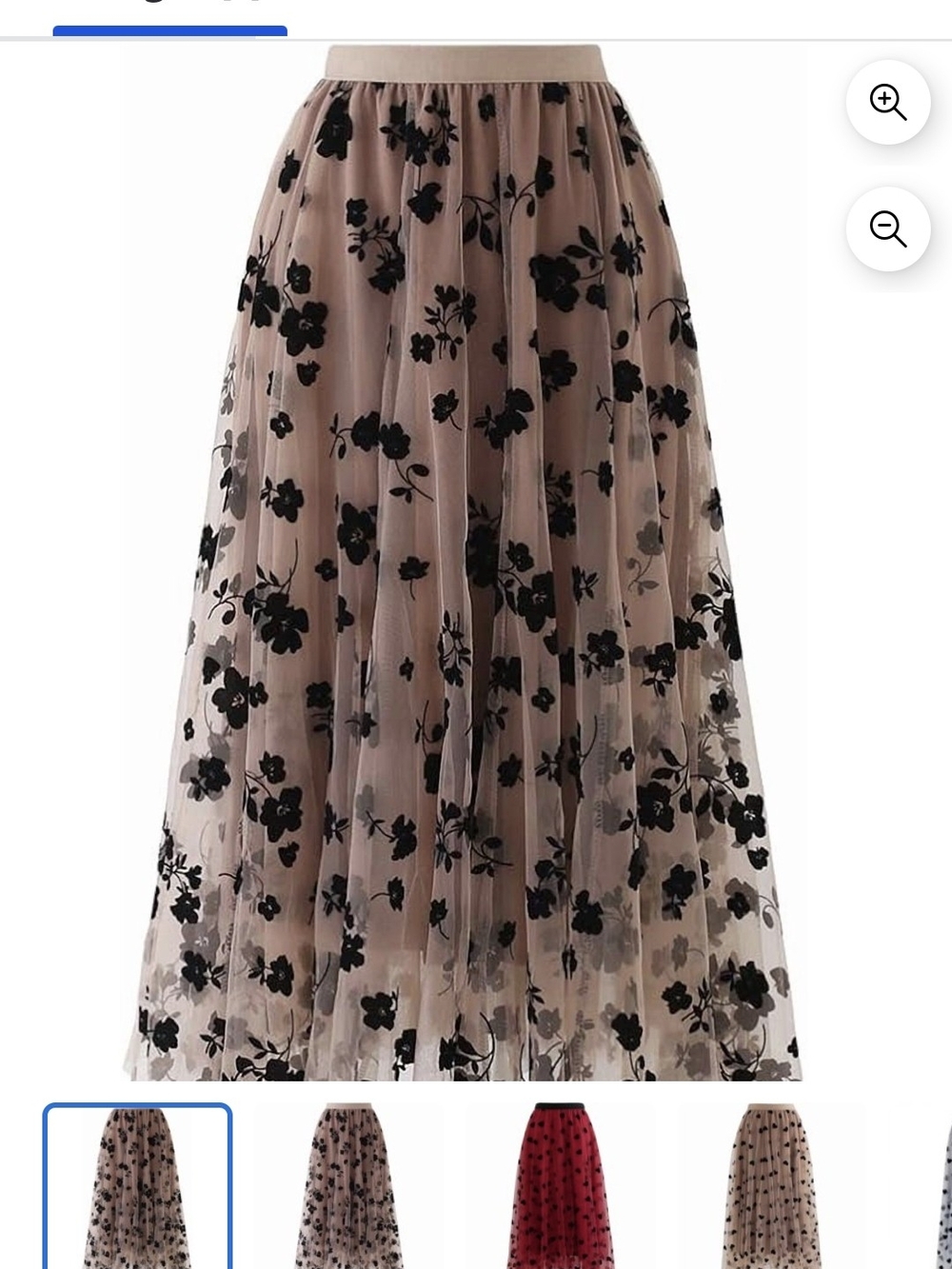 Anne Klein Blush Mesh Maxi Skirt with Black Floral Flock